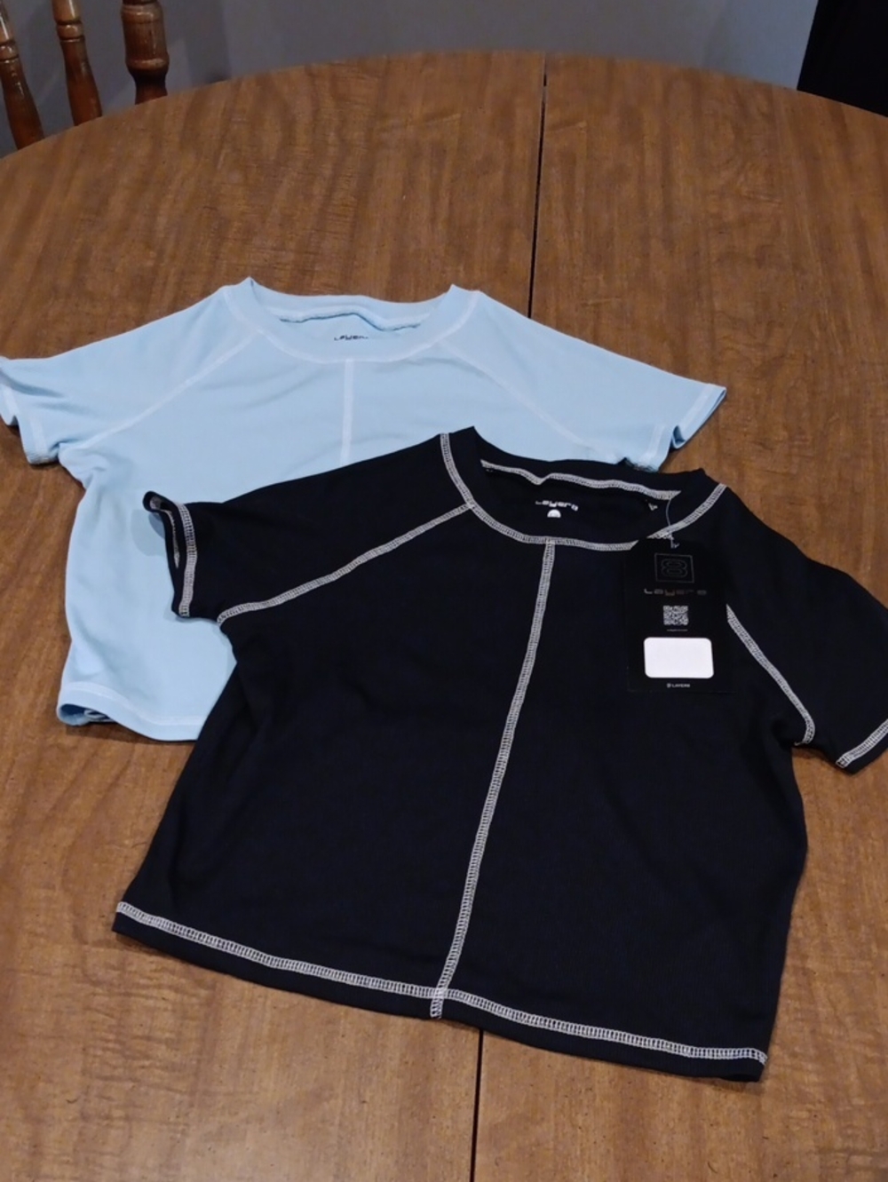 Layer 8 Kids Short Sleeve Tee in Black and Light Blue